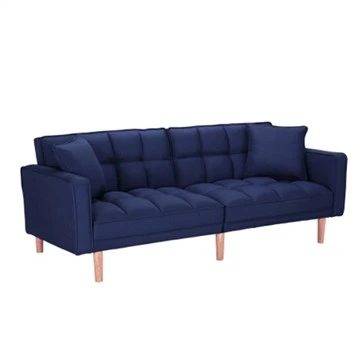 Sofa dekapotab mou ak konfòtab nan twal fin blan ble