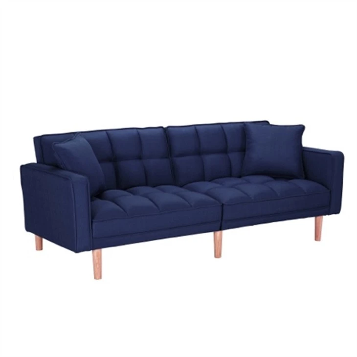 Sofa dekapotab mou ak konfòtab nan twal fin blan ble